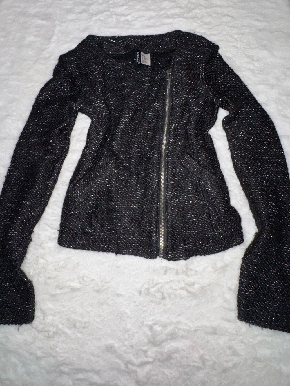 black sparkly zip up sweater jacket